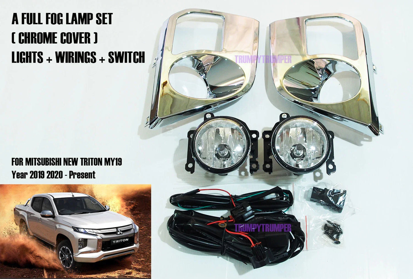 Chrome Cover Trim + Fog Lamp Spot Light for Mitsubishi Triton L200 (2019-2022)