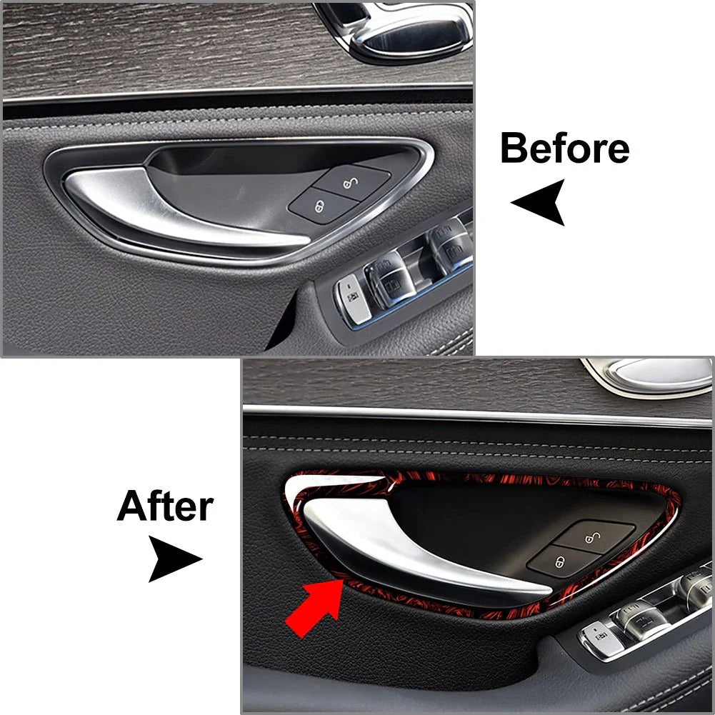 4x Fire Red Interior Handle Cover Trim for Benz C GLC W205 X253 (2015-2021)