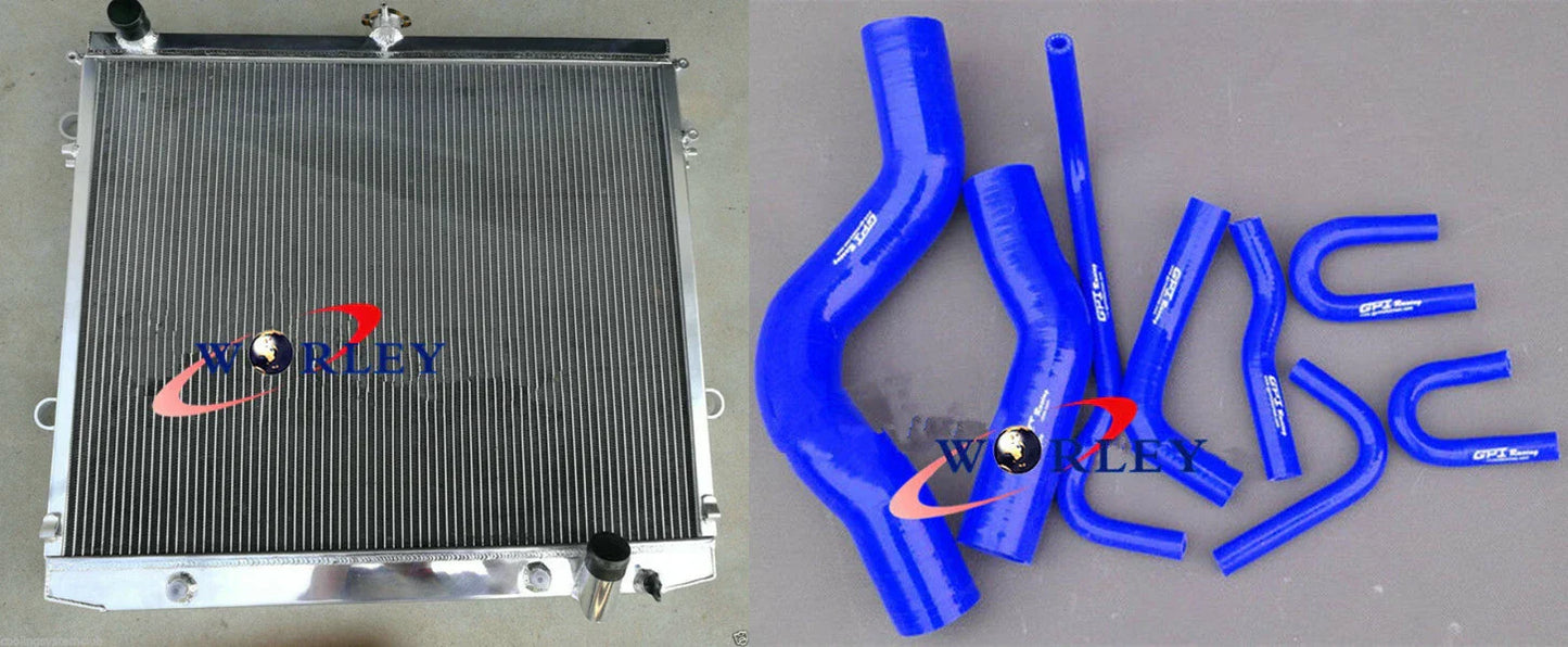 2 Row Aluminum Radiator + Blue Hose for Land Cruiser VDJ200 4.5TD V8 Diesel (07-15)