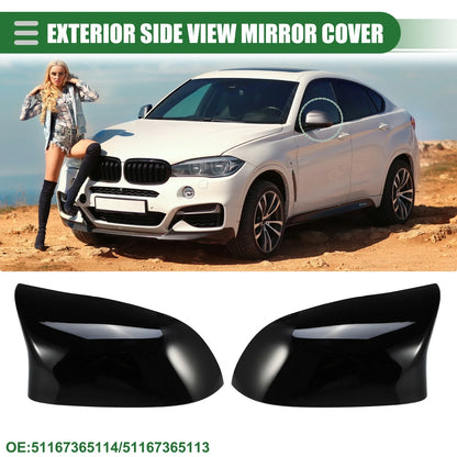 Pair Rearview Mirror Cover Gloss Black for BMW F15 X5 F16 X6 (2014-2017)
