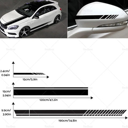 5 x Car Side Body Vinyl Hood Roof Decals Racing Stripe Universal