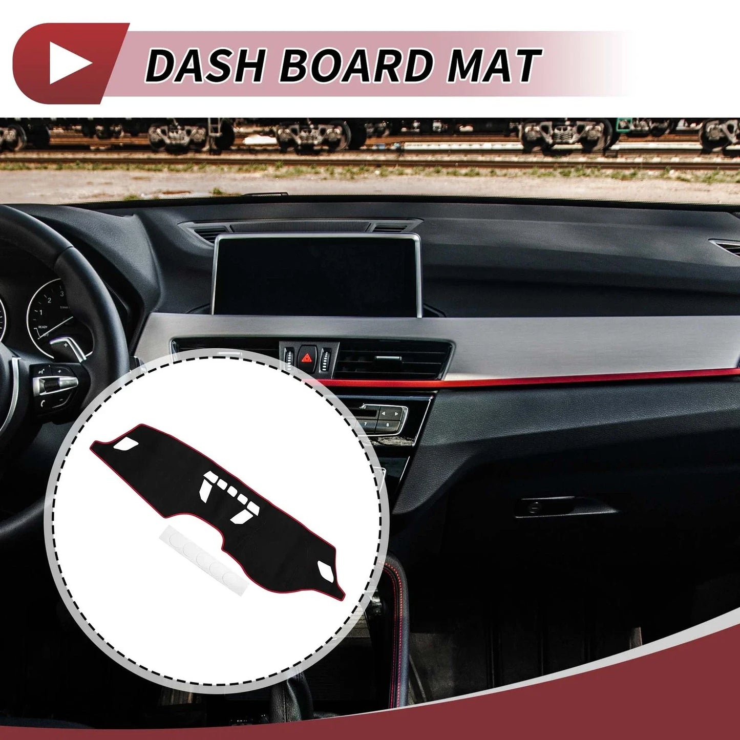 Dashboard Dash Cover Mat for BMW X1 F48 (2016-2022) Sun Protector Pad Black Red