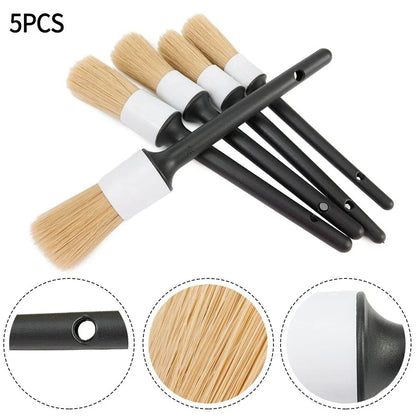 5pcs Soft Boar Hair Bristle Auto Detailing Brush Set for Car Cleaning Wheels