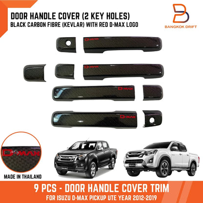 Black Carbon Fiber 4 Door Handle Cover Trim for Isuzu D-Max (2012-2019)