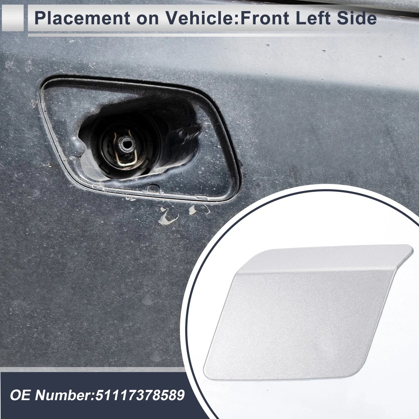 Front Left Side Bumper Headlight Washer Nozzle Cover Cap for BMW X5 Silver Tone