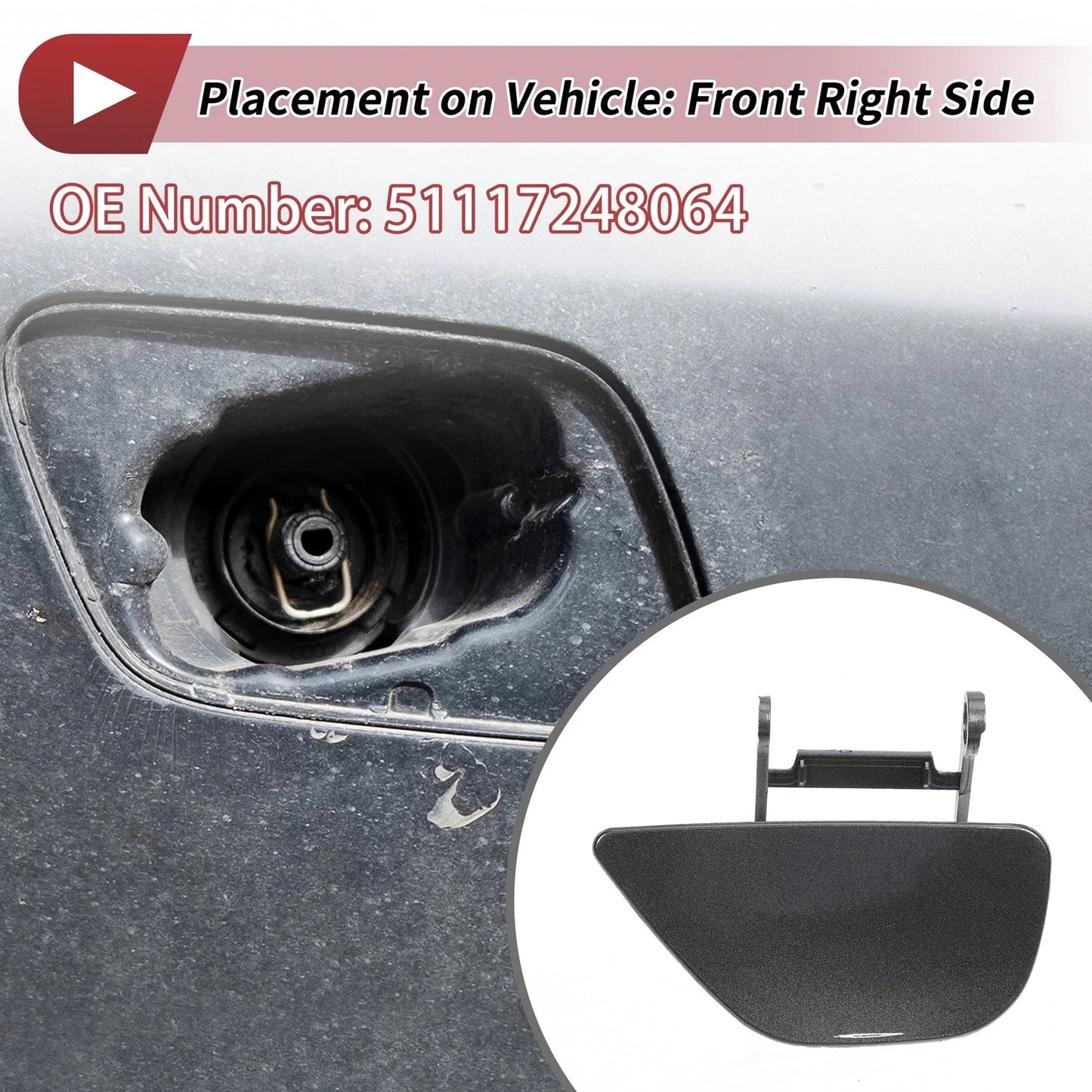 Front Right Washer Nozzle Cover Cap for BMW 535i GT Gray (2010 - 2017)