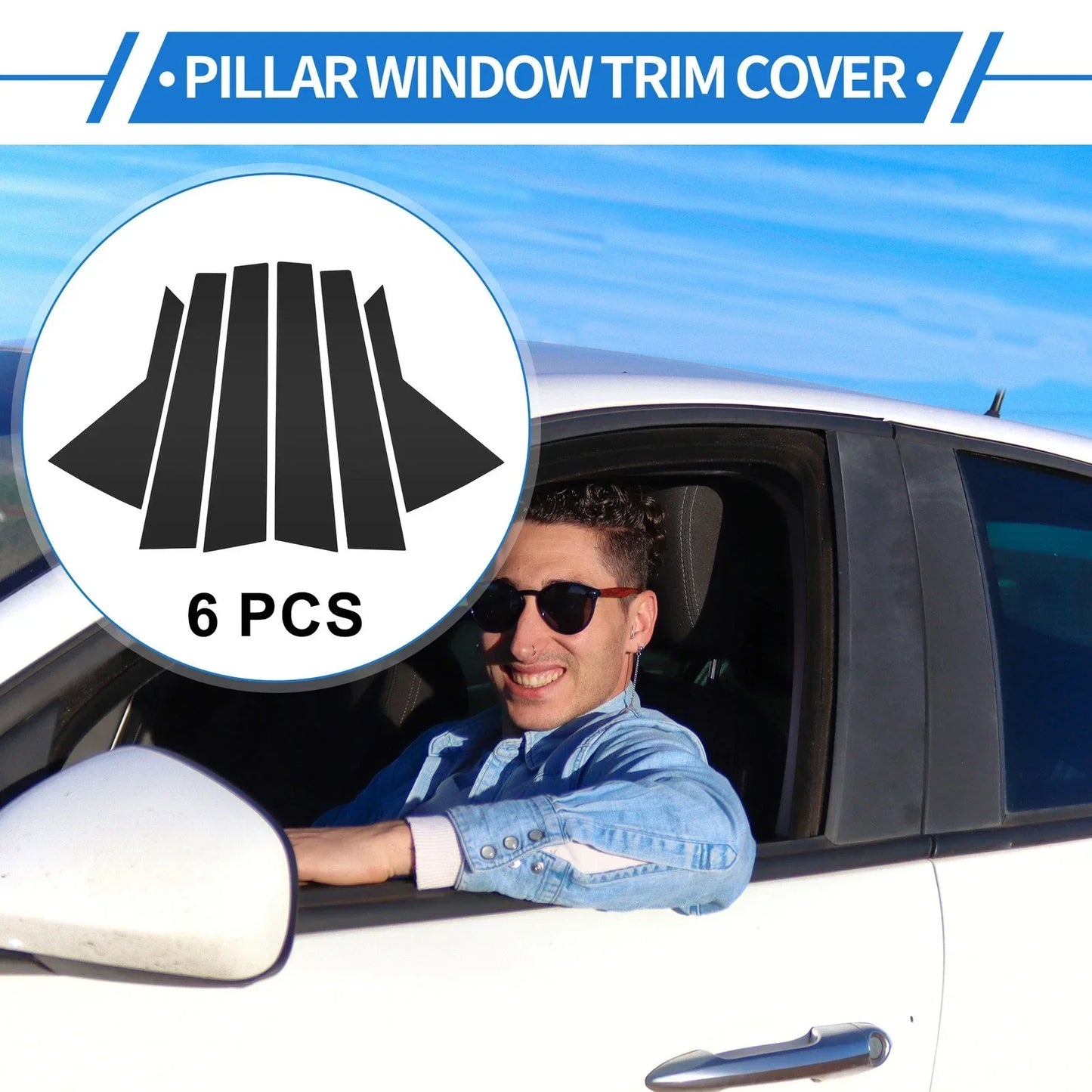 6 Pcs Black Door Pillar Window Trim for Hyundai Kona (2018-2023)
