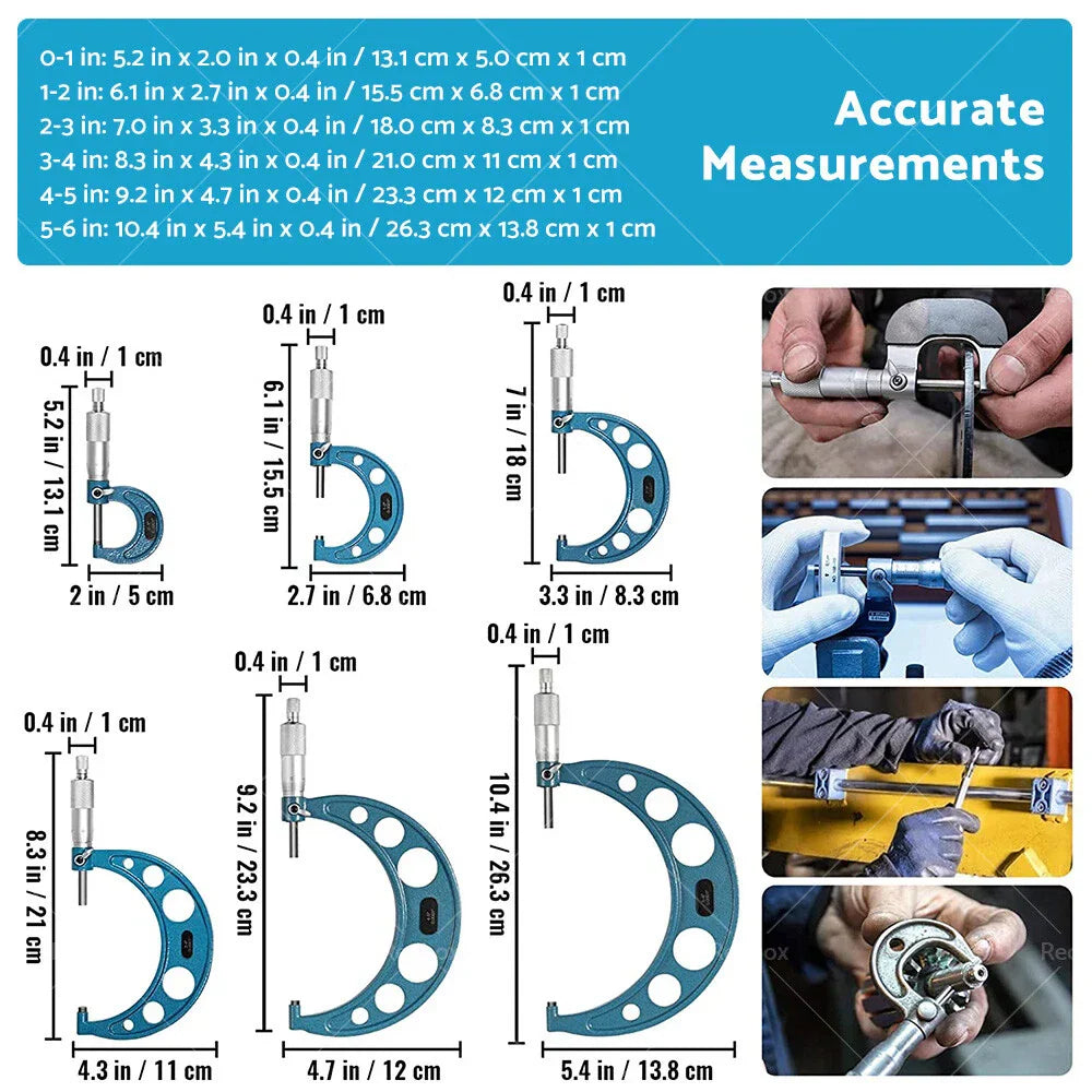 6pcs Precision Outside Micrometer Set 0-150mm Carbide Machinist Tool