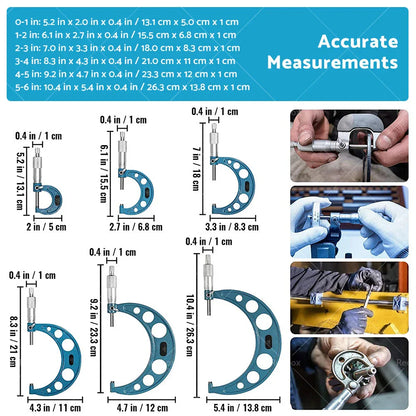 6pcs Precision Outside Micrometer Set 0-150mm Carbide Machinist Tool