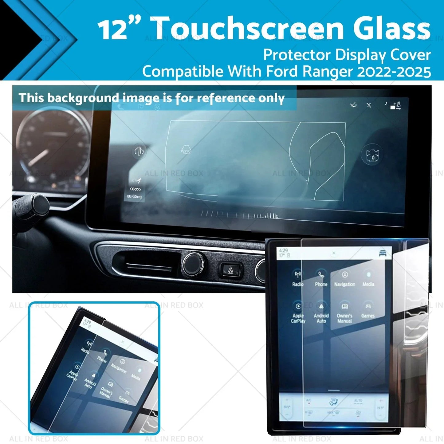 12" Touchscreen Glass Protector for Ford Ranger (2022-2025) Display Cover