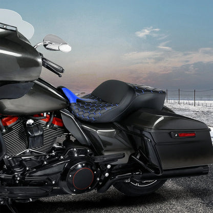 Passenger Gel Seat for Harley Touring Road King Glide (2009-2023) - Blue Black