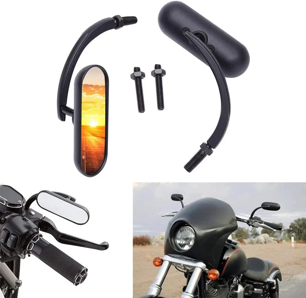 Black Mini Oval Rear View Mirror for Harley Sportster Dyna Softail