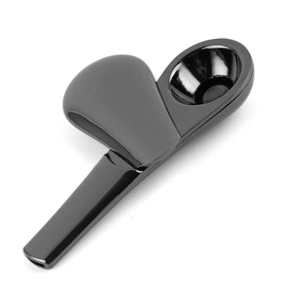 Portable Smoking Pipe Black Metal Spoon Shape Rotatable Lid 3.9 Inch