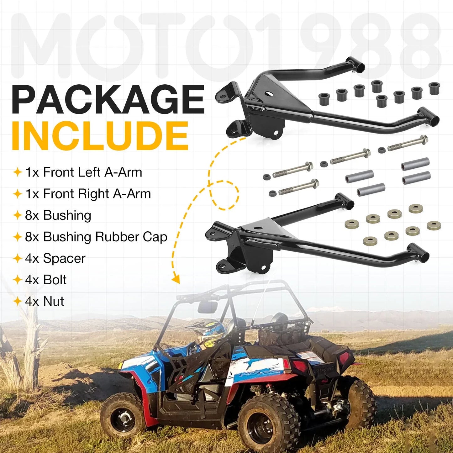 Left & Right Front Control A-Arm & Bushing Kit for Polaris RZR 170 (2009–2021)