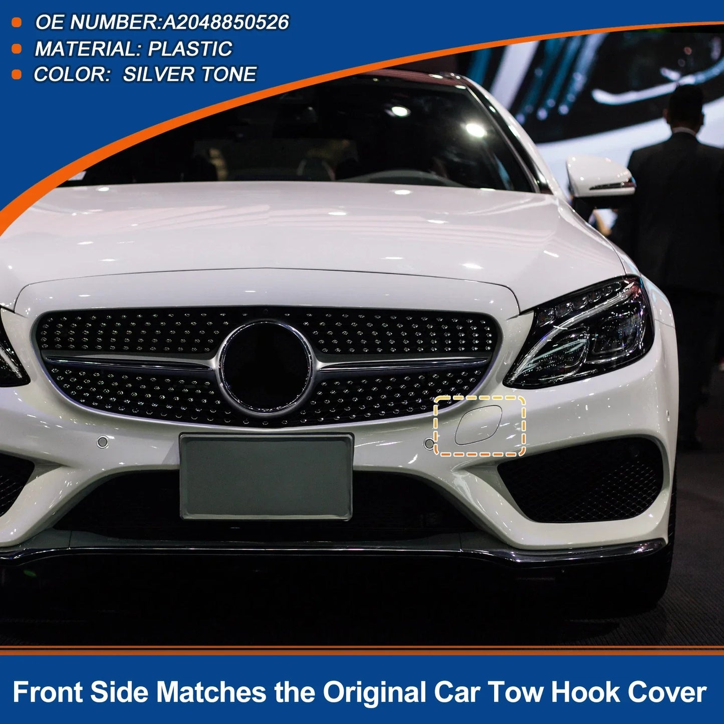Front Bumper Tow Hook Cap for Mercedes-Benz C250 (2012-2015) Silver Tone