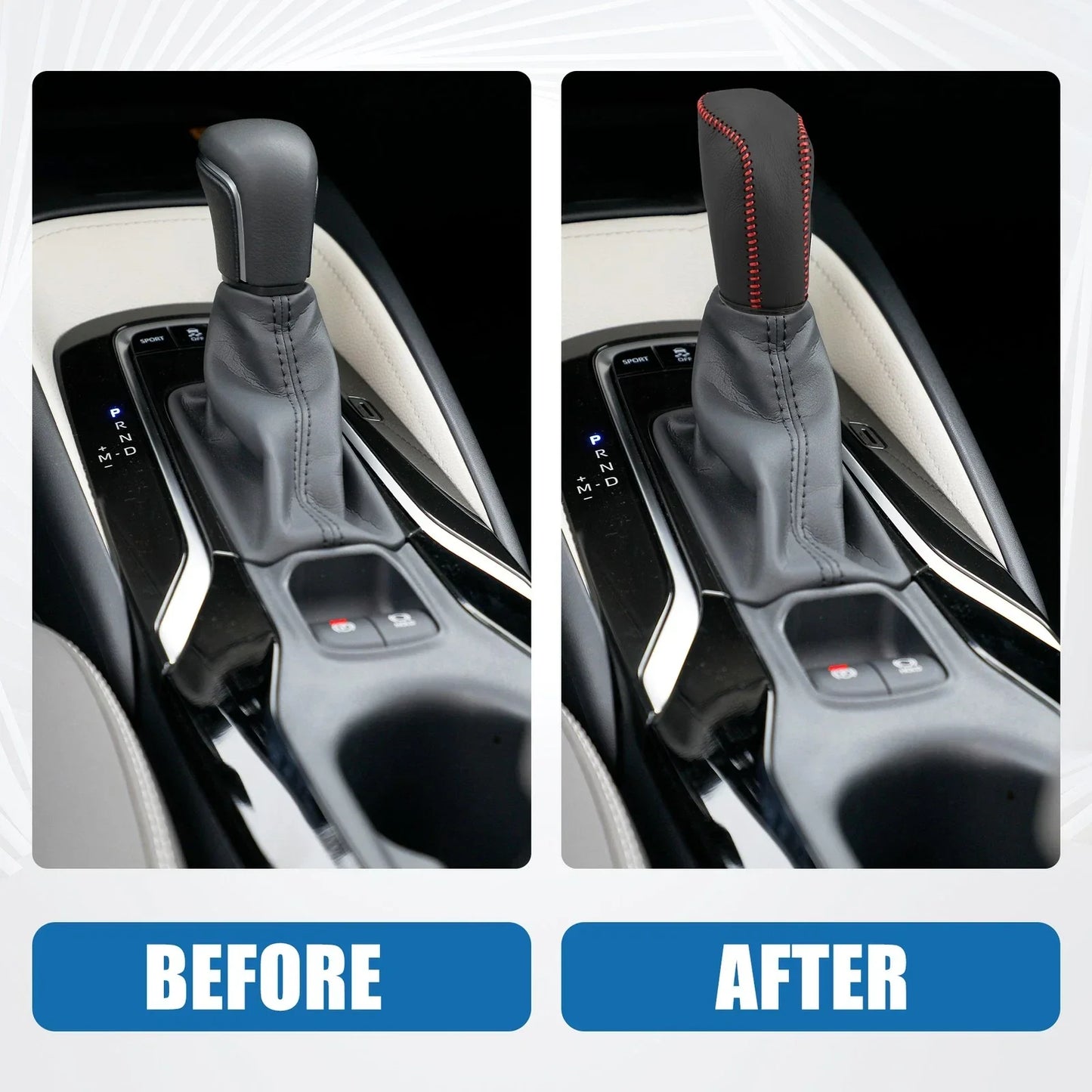 Gear Shifting Knob Cover for Hyundai Verna 2010-2014 Faux Leather Black Red