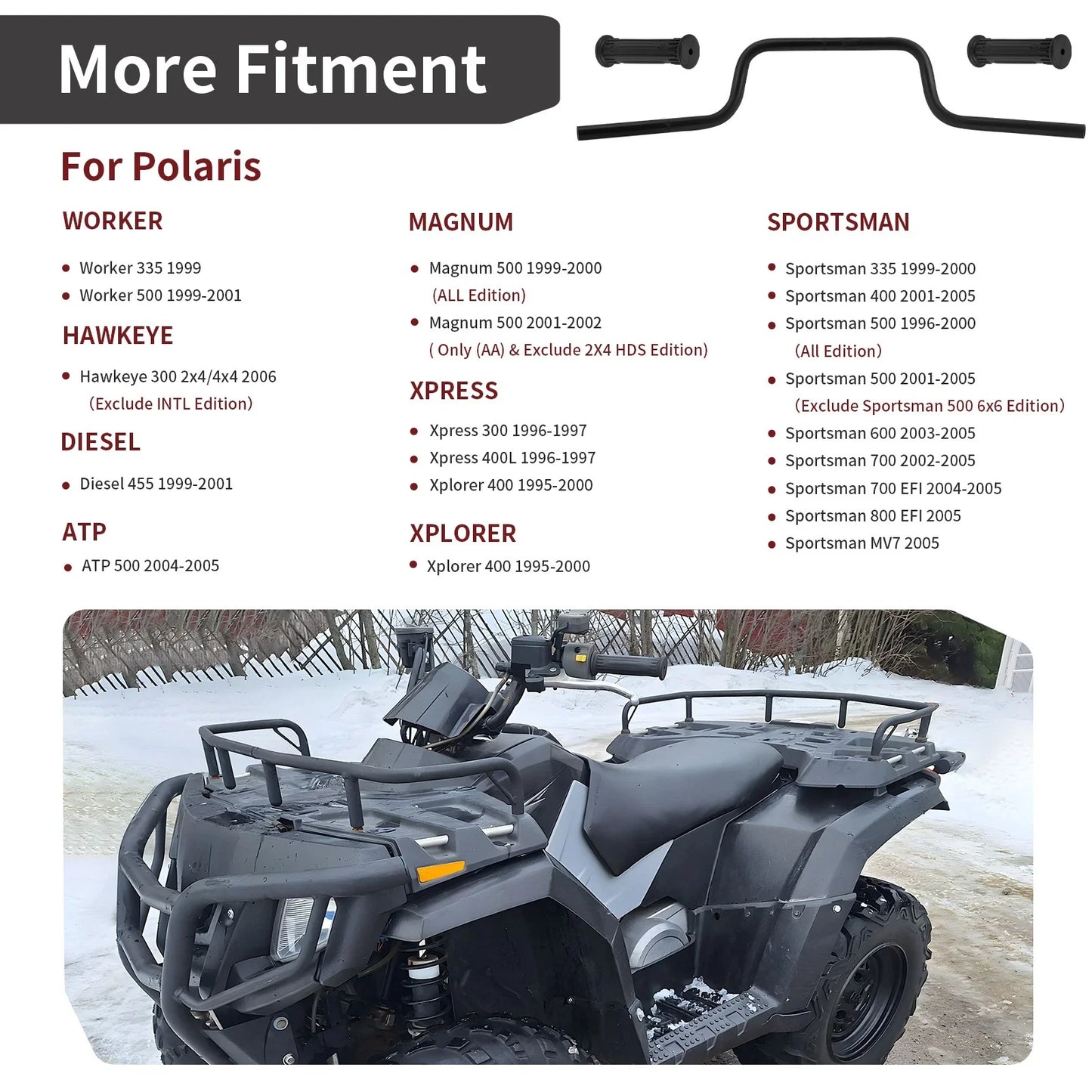 Heavy Duty Handlebar w/ Grips for Polaris Magnum Sportsman Xpress (2000–2005)