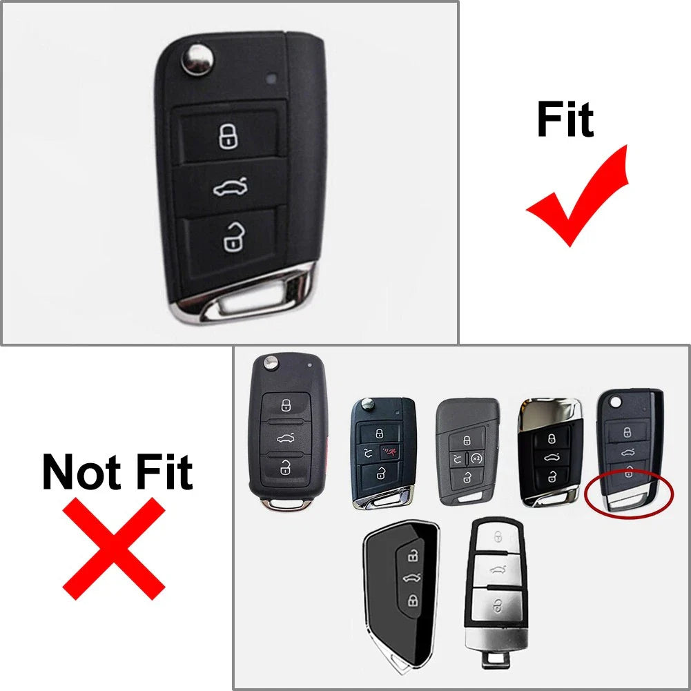 Black 3 Button Key Fob Cover Case for Skoda Karoq, VW Jetta (2017-2022)