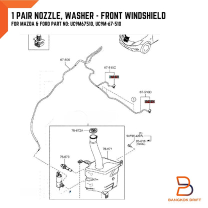 Windscreen Washer Jet Nozzle for Ford Ranger PX T6, Mazda BT-50 (12-22)