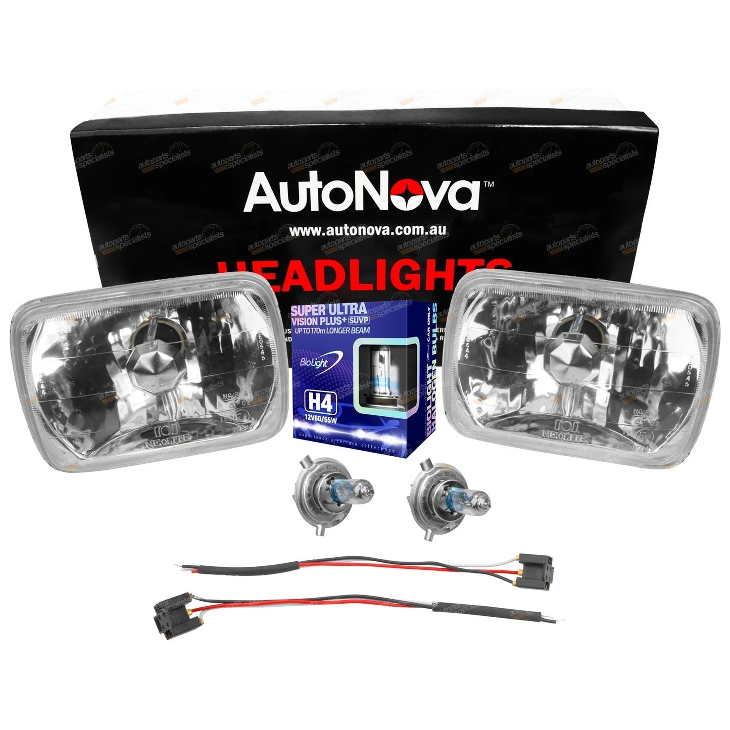 2 x Rectangle Headlight Upgrade Kit High Watt 12v H4 Reflector Light Lamps