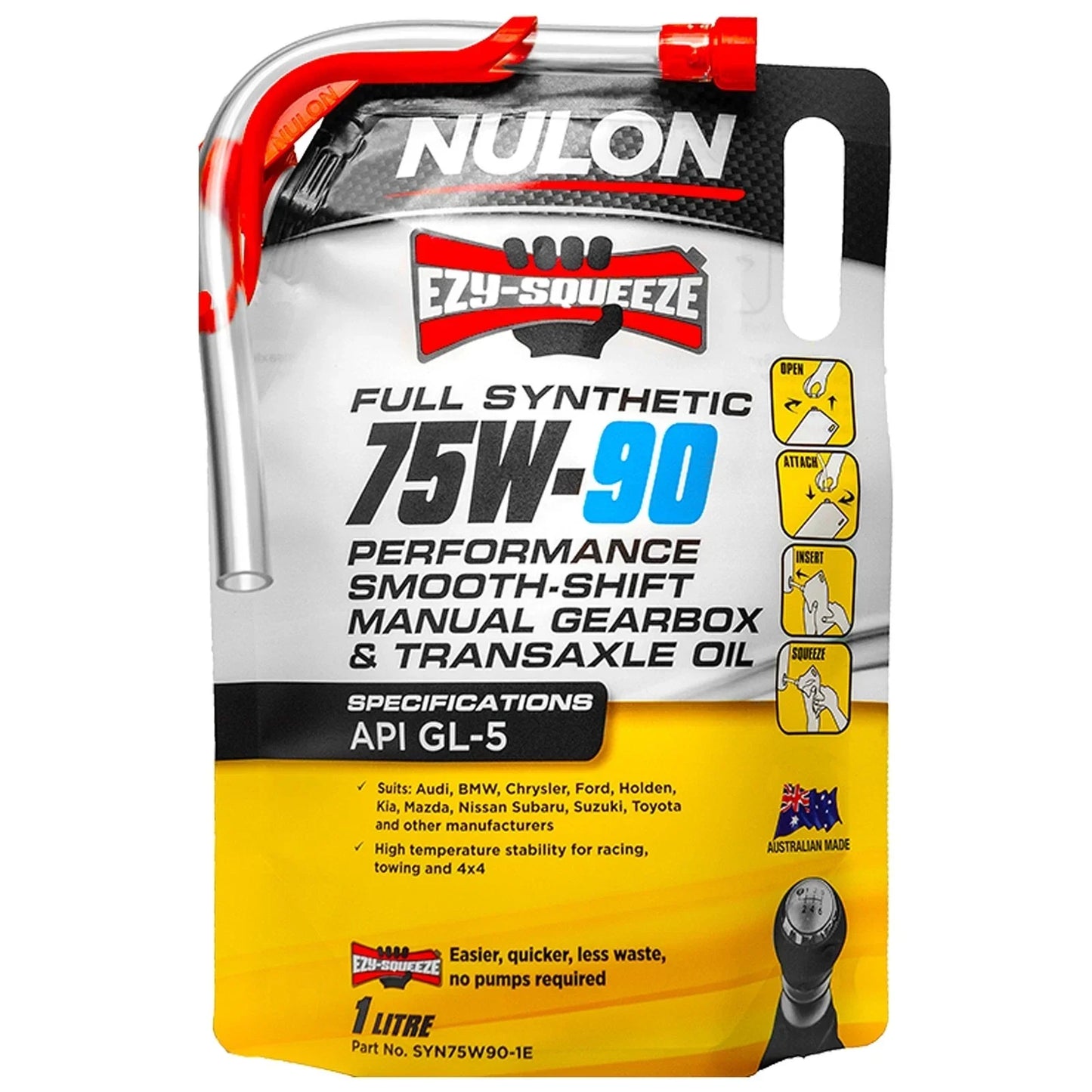 Nulon Ezy-Squeeze Full SYN 75W90 Performance Manual Gearbox Transaxle Oil 1L