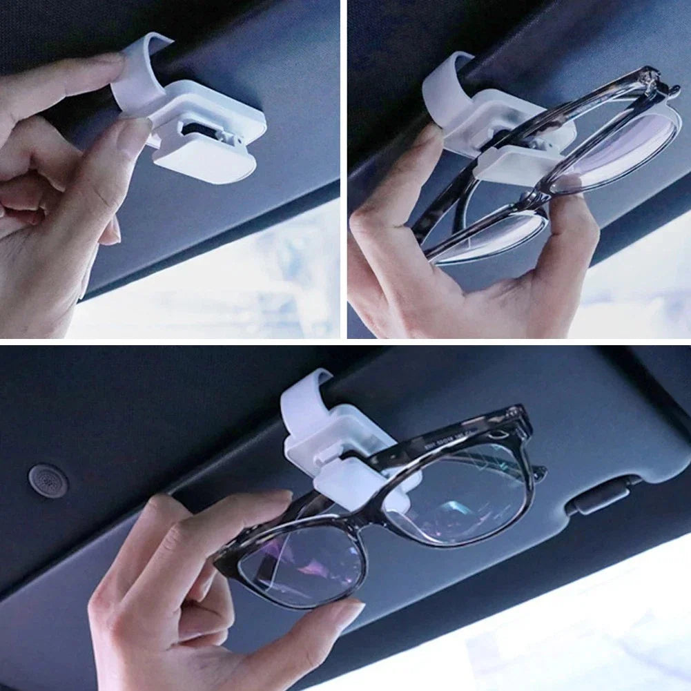 Sun Visor Clip Holder for Car - Fits Glasses, Sunglasses, Cards - White/Red