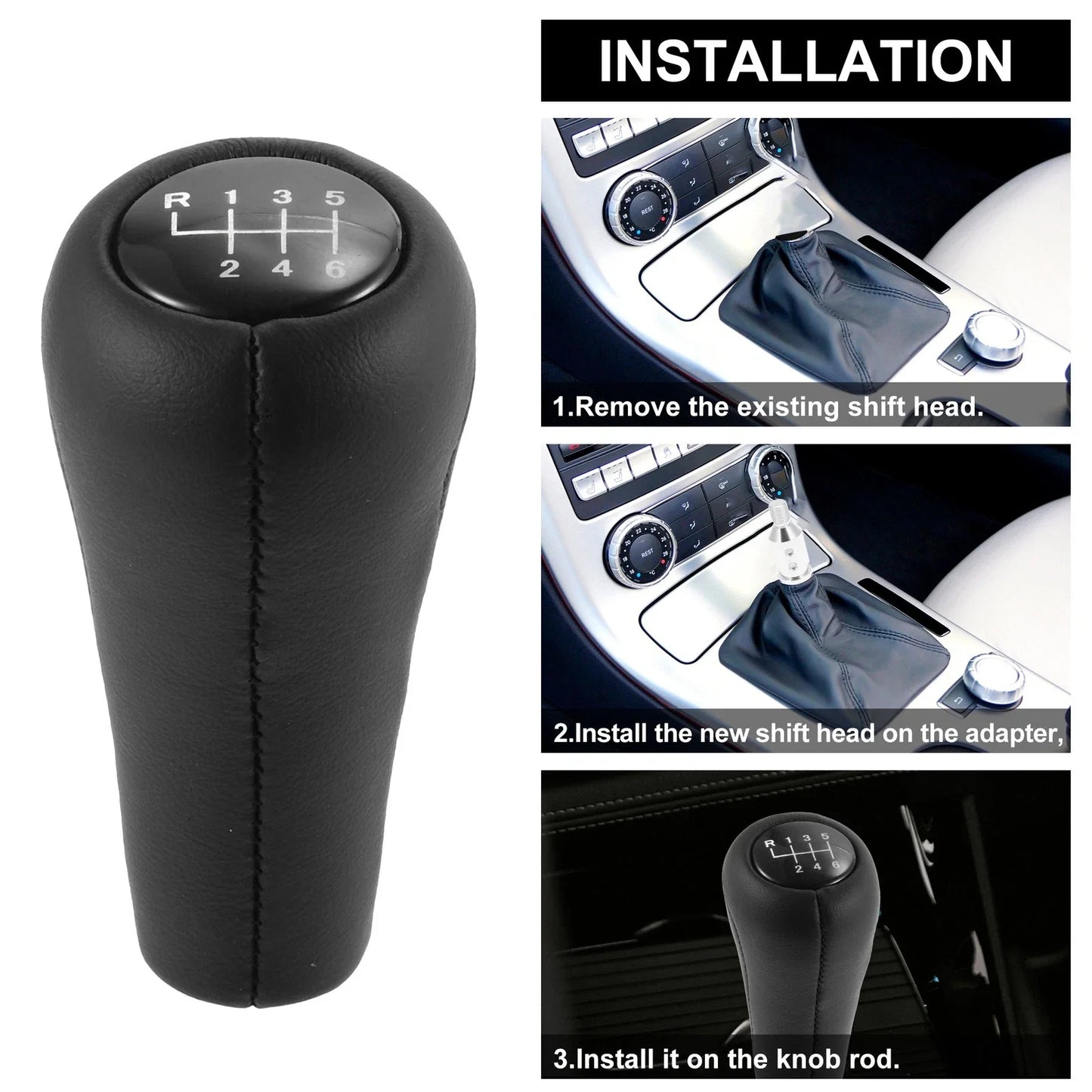 6-Speed Manual Gear Shift Knob Faux Leather Black for BMW