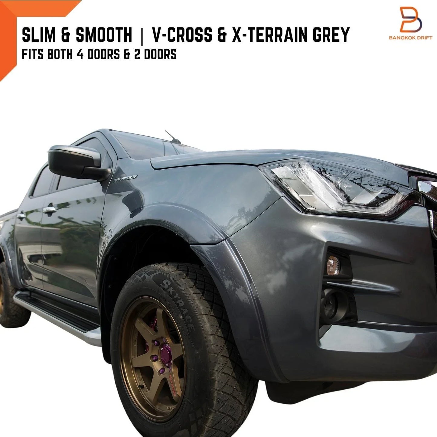3" Grey Slim Fender Flares for Isuzu D-Max Dmax Ute (2020-2023)