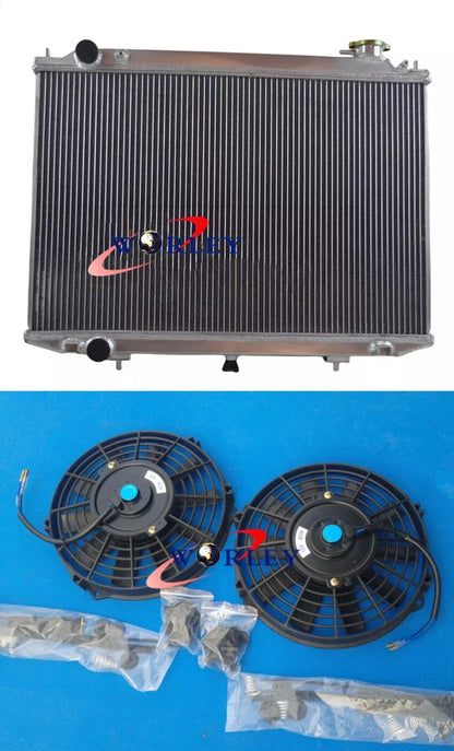 Aluminum Radiator & Fans for Nissan Navara D22 2.5L YD25 Turbo Diesel (98-04)
