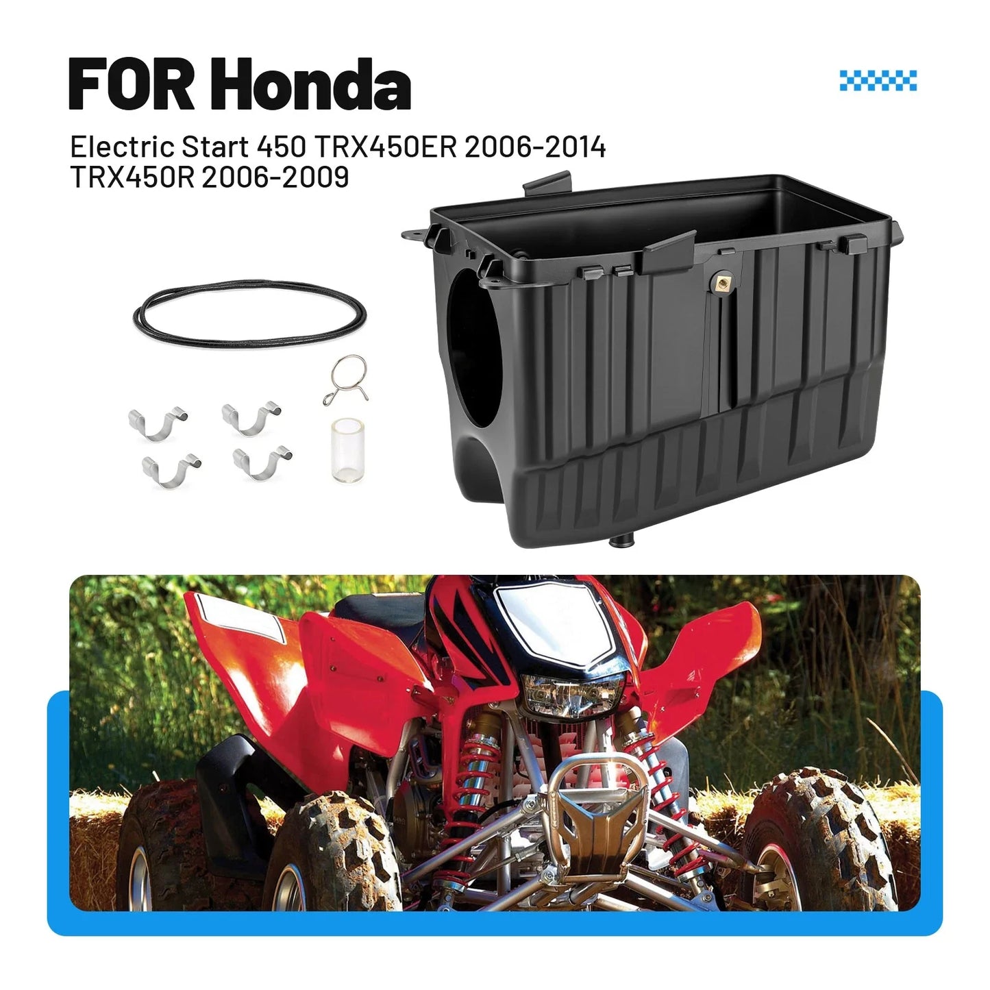 Air filter box housing & seal w/ clamps for Honda TRX 450R ER (2009–2014)