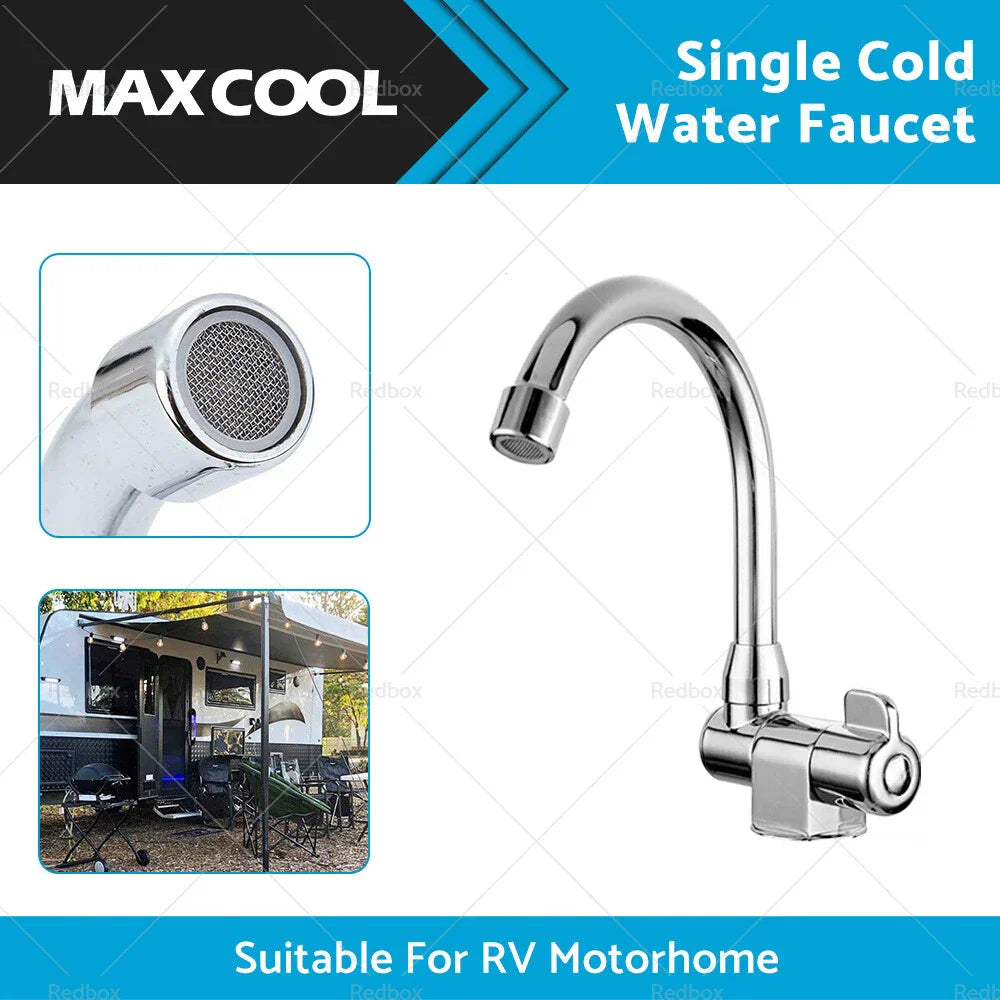 Single Cold Water Faucet Tap 360° Rotation 1/2in for RV Motorhome