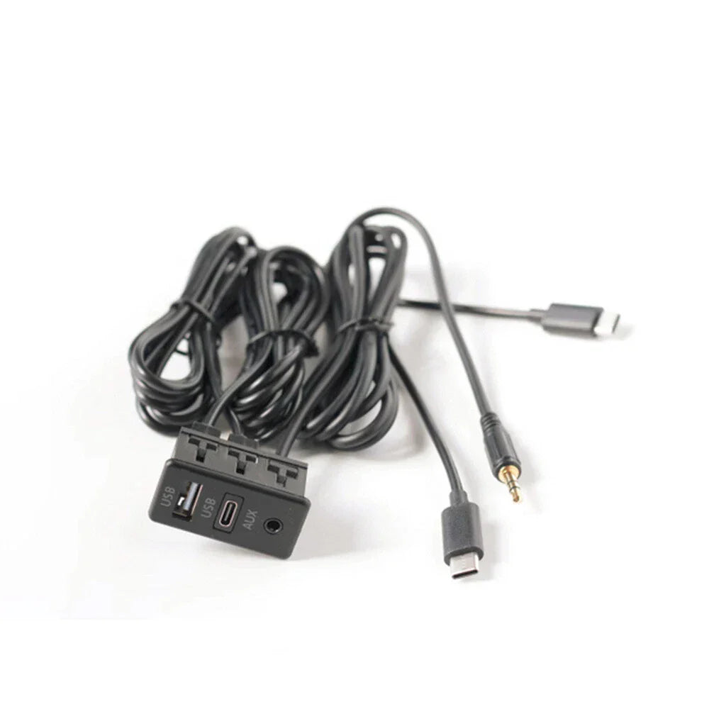 USB Type-C AUX RCA Audio Input Socket Panel Extension Cable Adapter Black