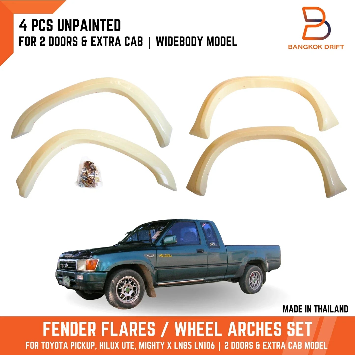 Unpainted Wheel Arches Fender Flares for Toyota Hilux Ute (88-96)
