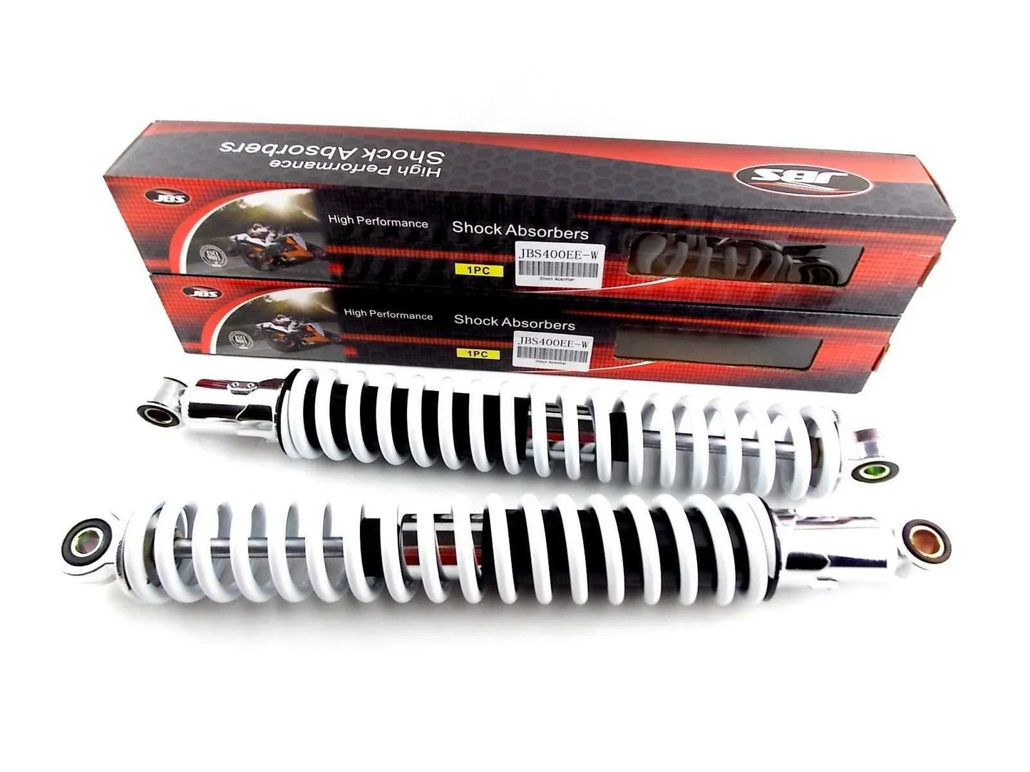 400mm White/Chrome JBS Rear Shock Absorbers for Suzuki PE400
