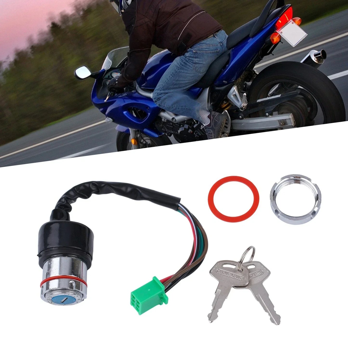 Waterproof 6-Wire Design Motorcycle Ignition Key Switch 2 Keys for Motorcycle
