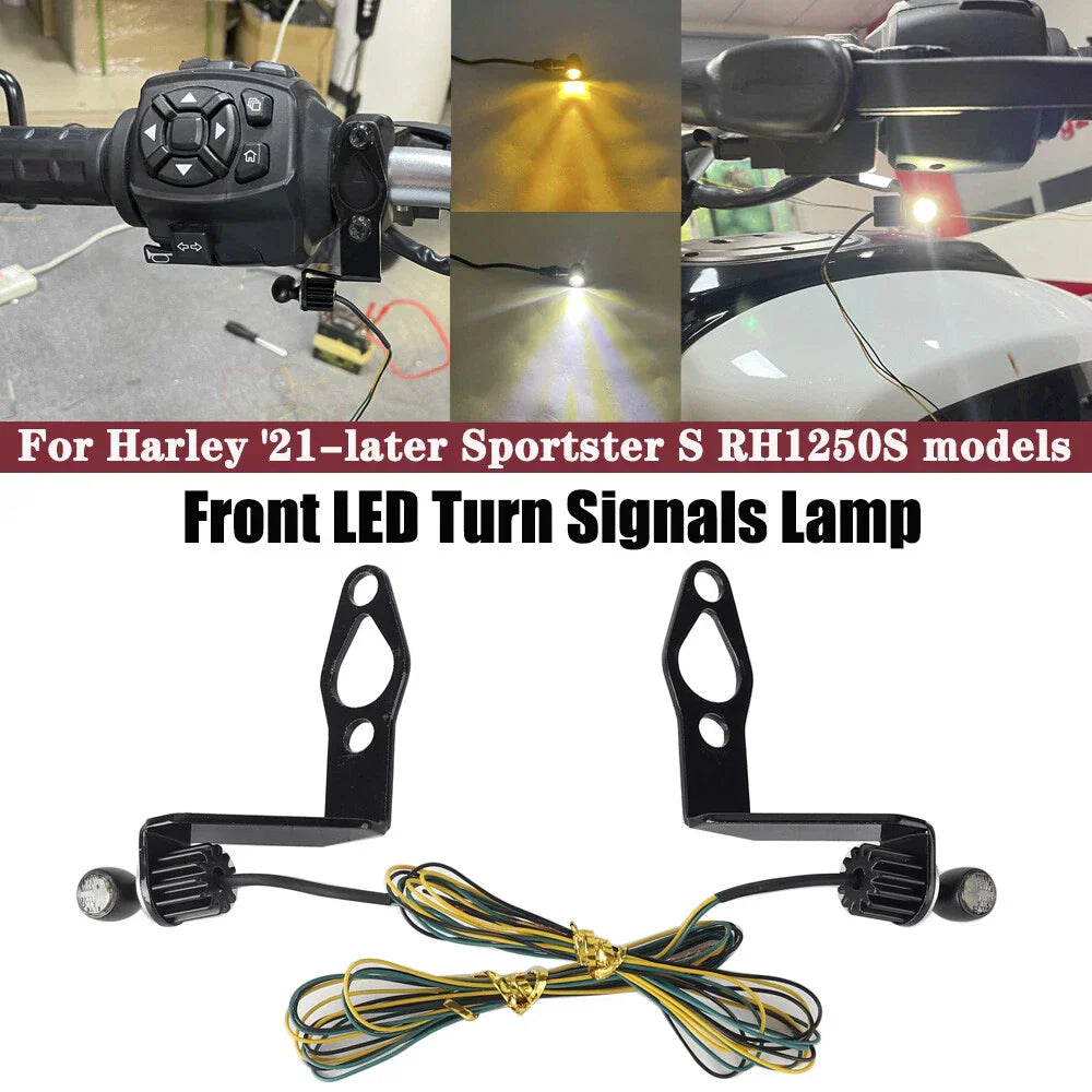 Mini Front LED Turn Signal Light w/Bracket for Harley Sportster S (21-24)