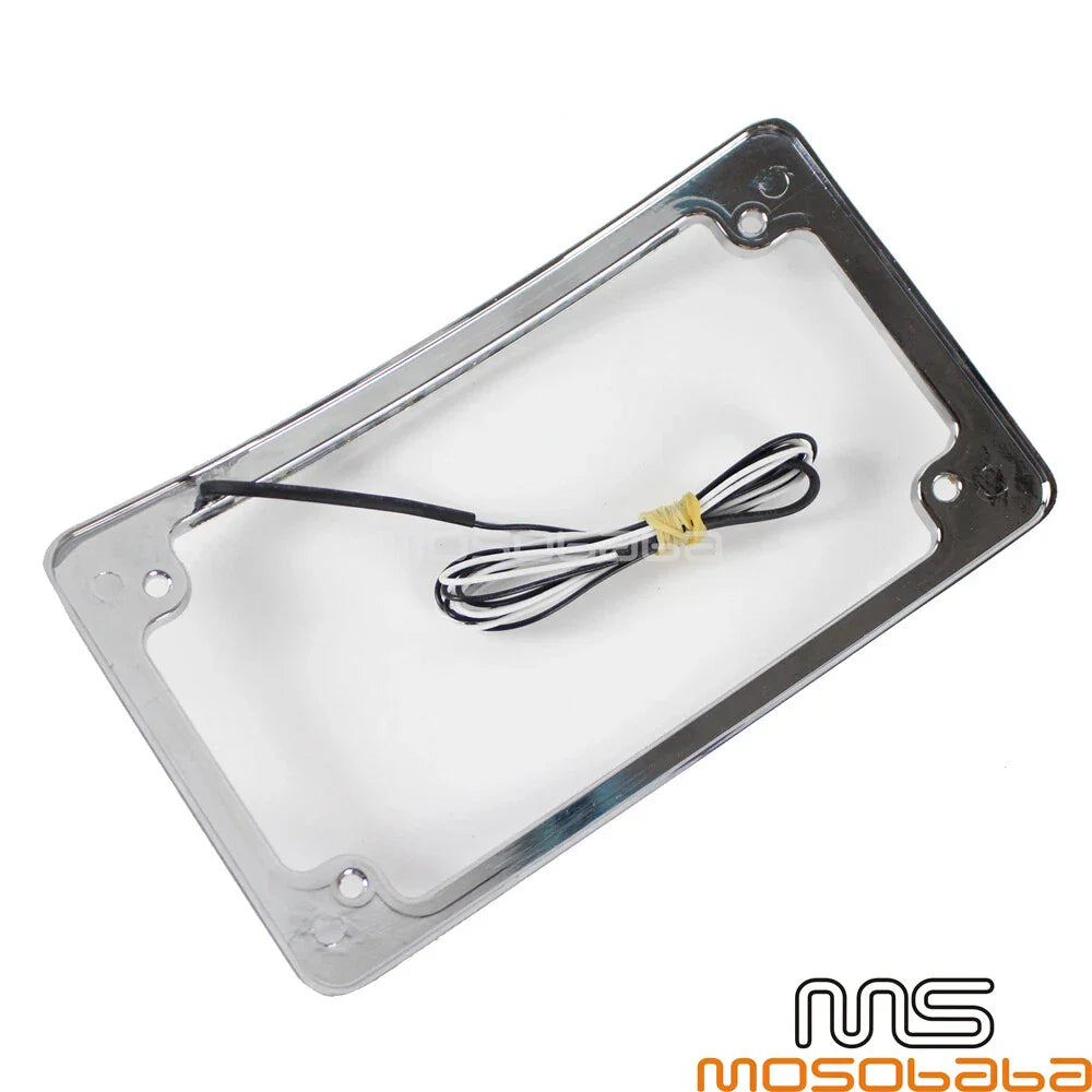 4x7 Curved License Plate Frame w/ LED Light for Harley Custom Bobber