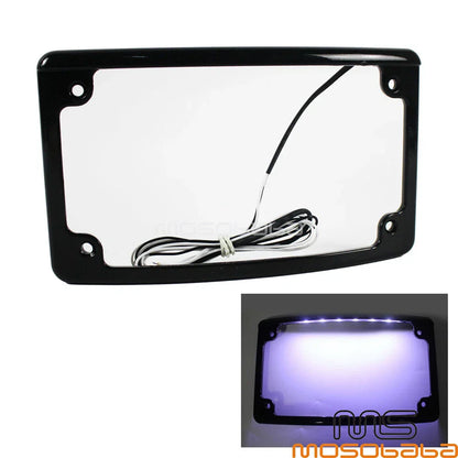 12° Curved Aluminum License Plate Frame w/6 LED Lights for Motorcycle