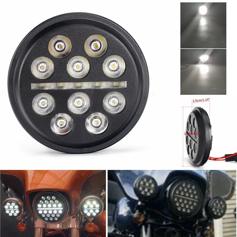6000K Round LED Fog Passing Headlight DRL Lights for Harley Electra Glide