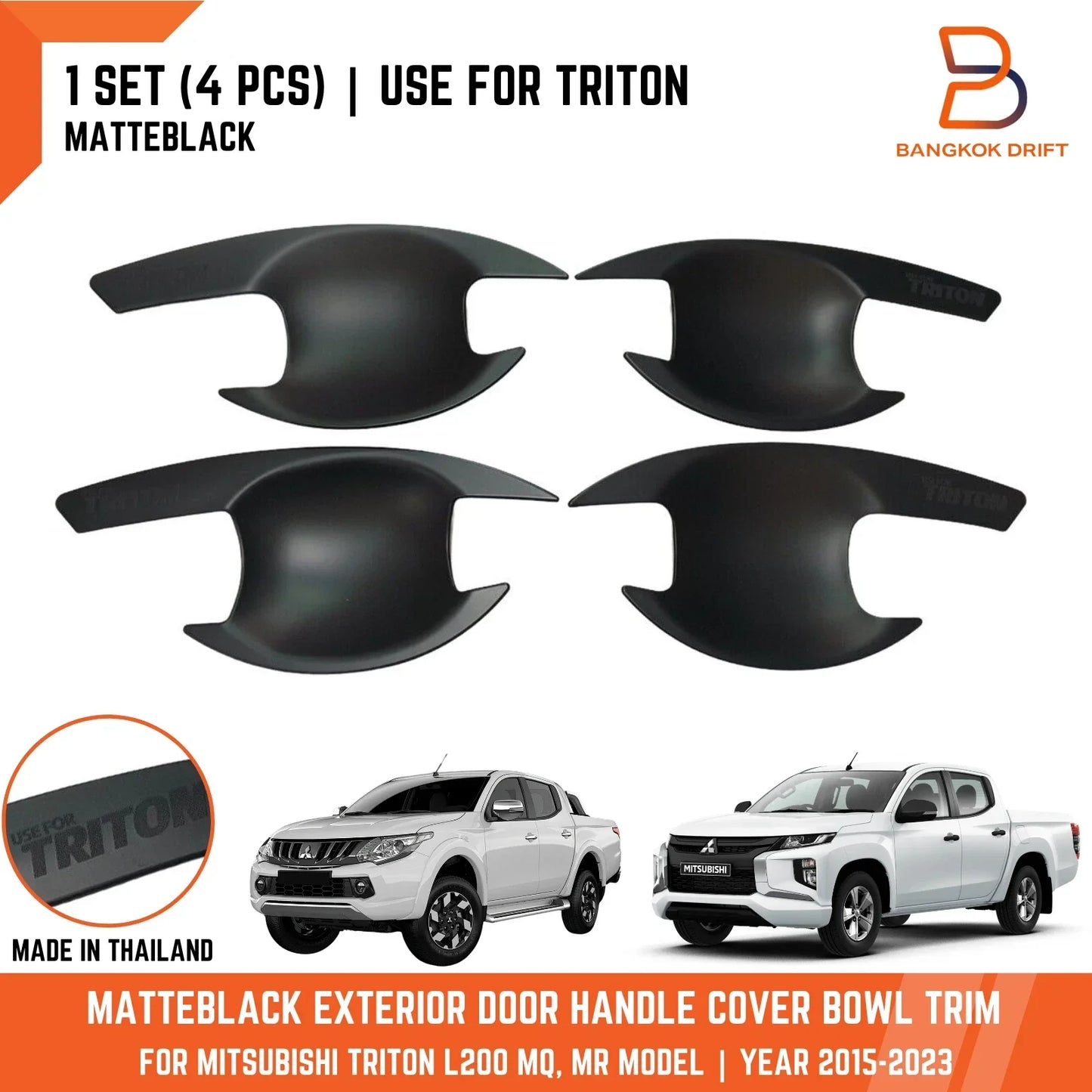 4PC Matte Black Door Handle Insert Cup Bowl for Mitsubishi Triton Ute (15-23)