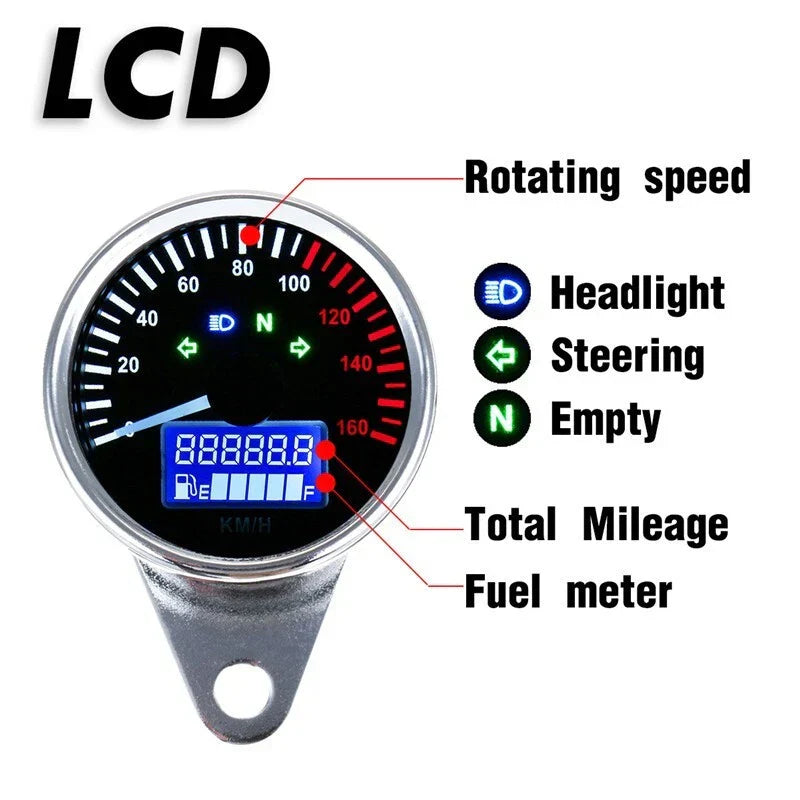 Digital LED Speedometer Odometer Gauge for Motorcycle Universal (0-160 KM/H)