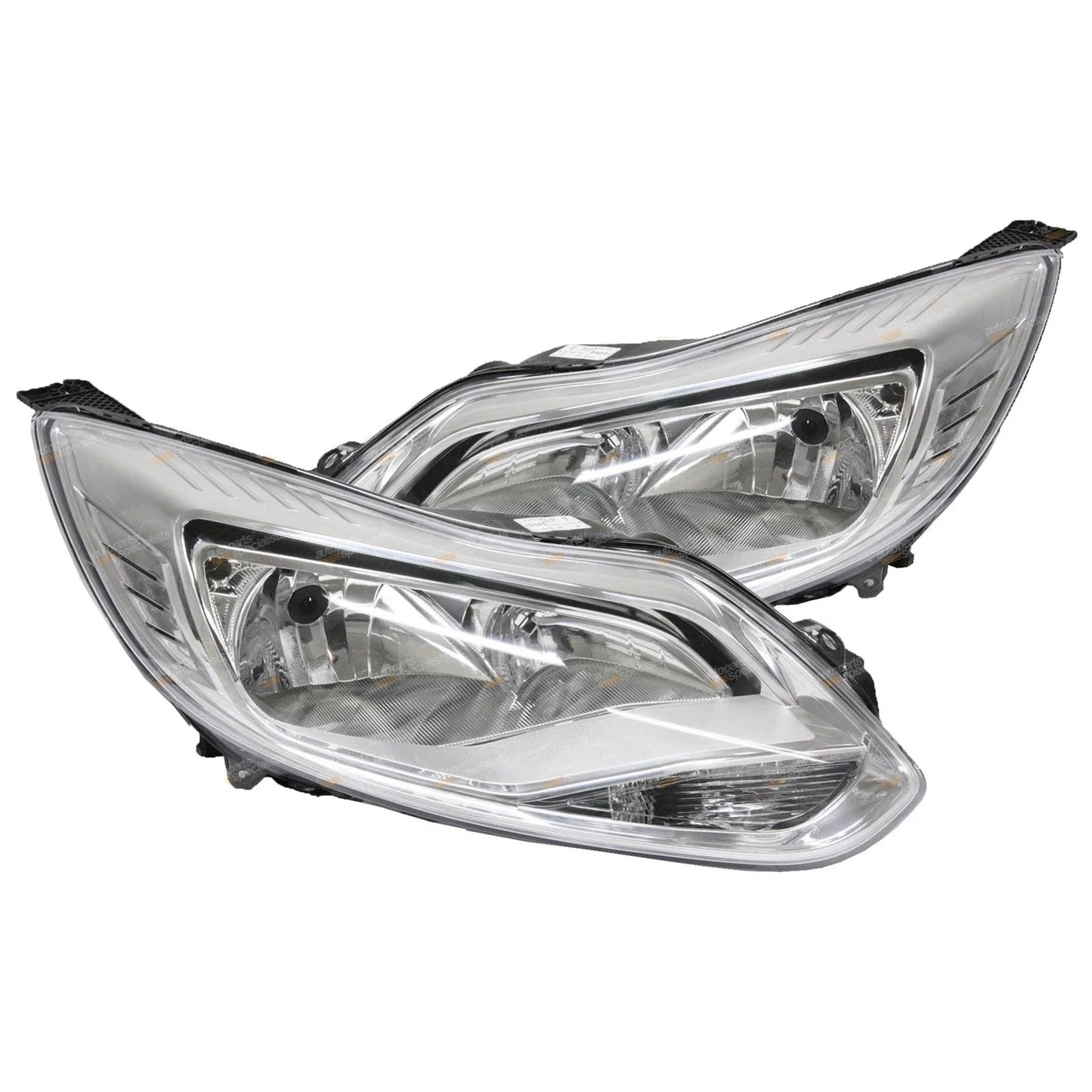 LH+RH Chrome Non-Xenon Headlights Pair for Ford Focus LW Hatch/Sedan