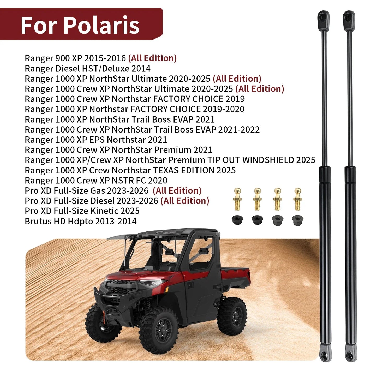 2x Front Window Lift Support Strut for Polaris Ranger XP 1000 (2019–2025)