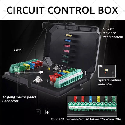 12 Gang LED Control Panel 12V 24V 100A for Truck SUV UTE