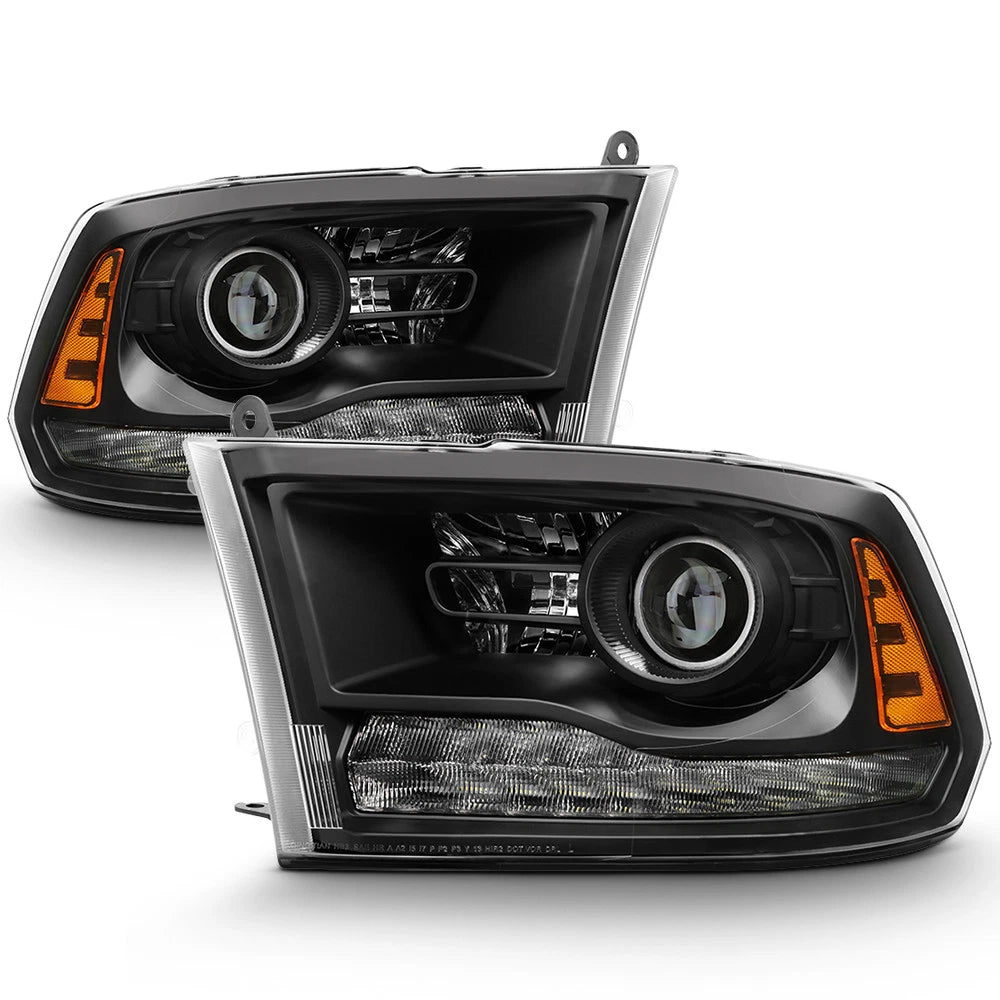 Black LED DRL Projector Headlights for Dodge Ram 1500 2500 3500 (2013-2018)
