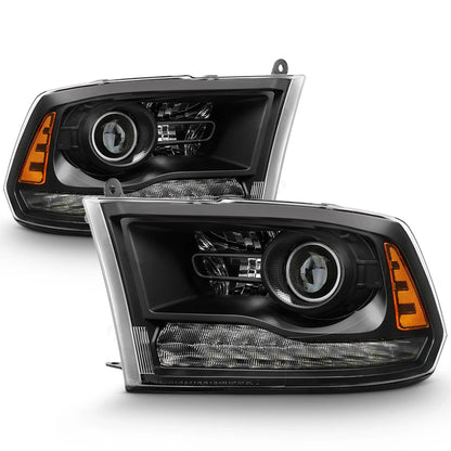 Black LED DRL Projector Headlights for Dodge Ram 1500 2500 3500 (2013-2018)