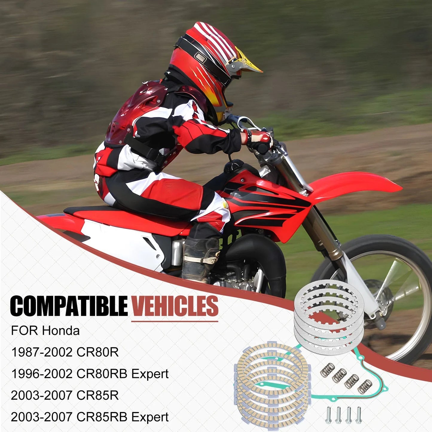 Clutch Friction Steel Plates Gasket Kit for Honda CR85R CR85RB (2003–2007)