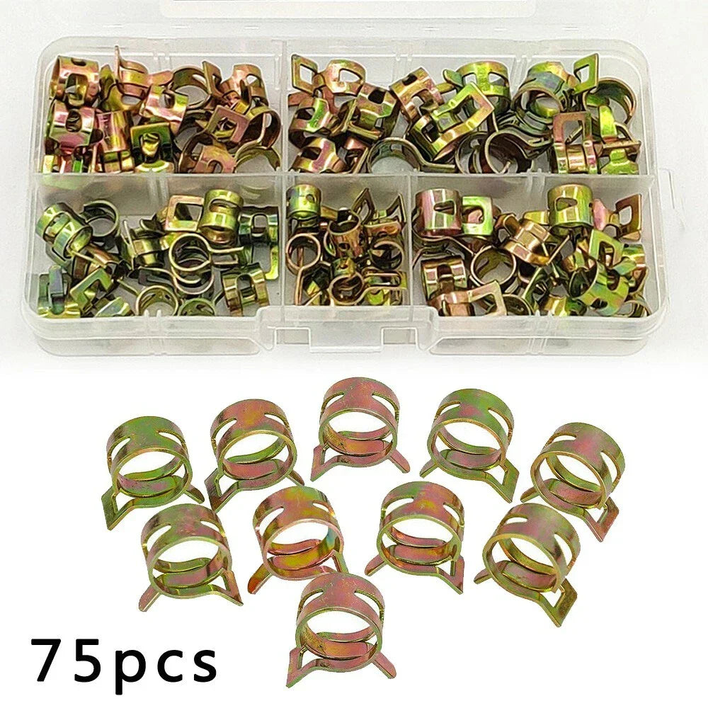 75pcs Motorcycle Spring Clamps Storage Box Fuel Hose Clip Assortment Tools