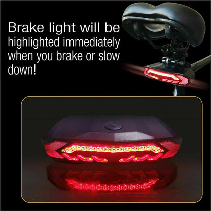 USB Rechargeable Black Bike Alarm Tail Light with Smart Brake Sensing
