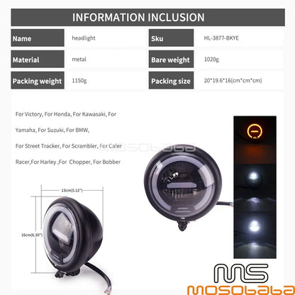 Retro Round LED Headlight w/DRL for Honda Harley BMW Chopper
